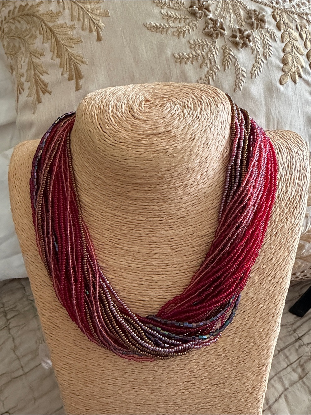 Multi-Strand purple cranberry lavender micro bead Necklace